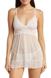 Black Bow Sarah Lace Babydoll Chemise In Pearl Pink