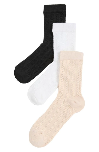 Stems Textured Crew Socks 3-pack In Black/oat/ivory