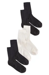 Stems 3-pack Silky Rib Crew Socks In Black,white