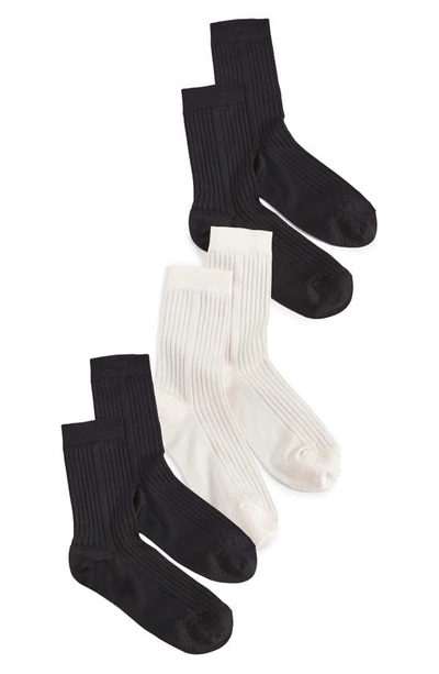 Stems 3-pack Silky Rib Crew Socks In Black/ Ivory/ Black