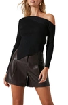 Astr One Shoulder Long Sleeve Rib Sweater In Black