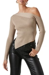 Astr One Shoulder Long Sleeve Rib Sweater In Oatmeal