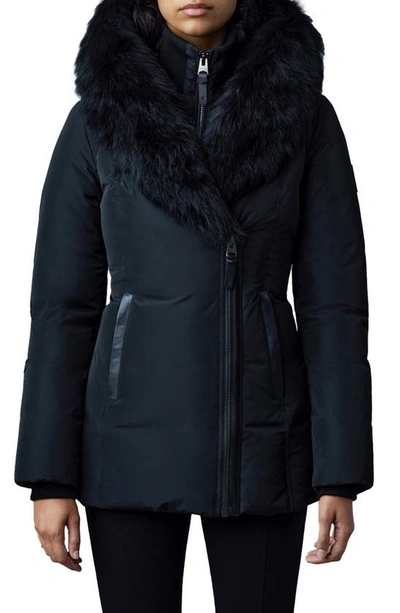 Mackage Adali Genuine Shearling Trim Down Jacket In Black