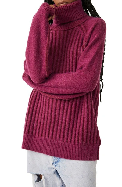 Free People Big City Turtleneck Sweater In Mulberry