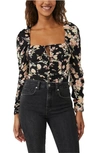 Free People Hilary Print Keyhole Neck Top In Black Combo
