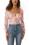Free People Hilary Print Keyhole Neck Top In Pink Combo