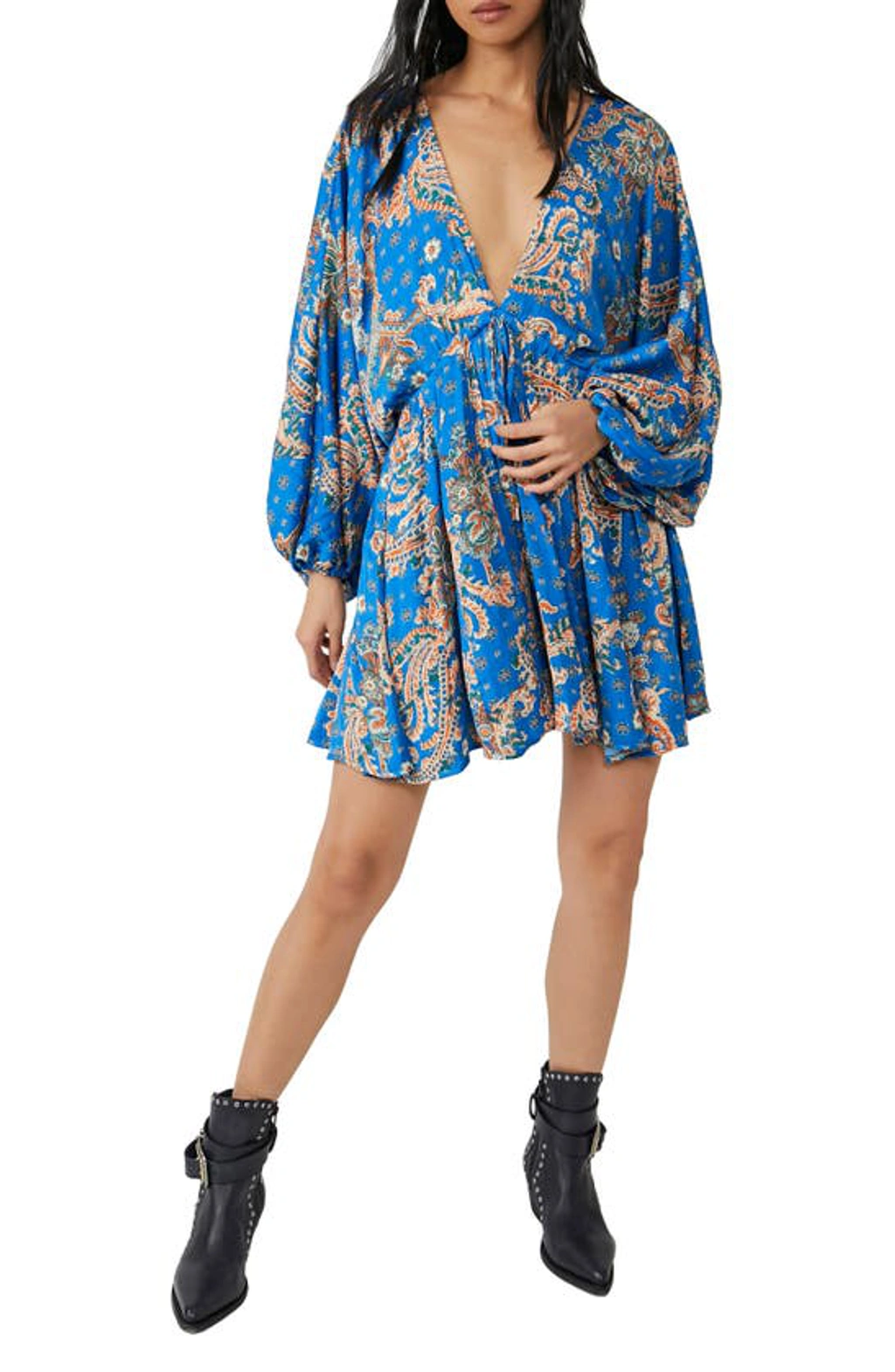 Free People Printed Arzel Mini Dress In Blue | ModeSens