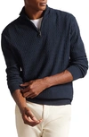 Ted Baker Martenn Cotton Blend Textured Half Zip Funnel Neck Sweater In Navy