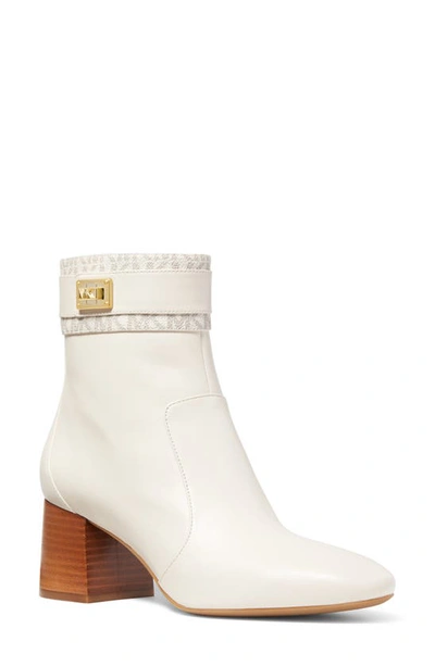Michael Michael Kors Women's Padma Almond Toe Logo Strap Mid Heel Booties In Cream