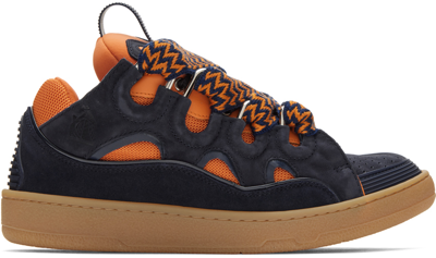 Lanvin Ssense Exclusive Orange & Navy Curb Sneakers In 29