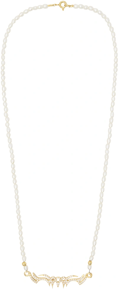 Alan Crocetti Ssense Exclusive Gold & Pearl Tribal Tattoo Necklace In Gold Vermeil