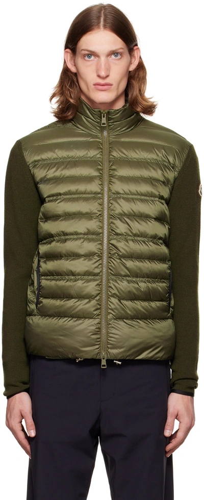 Moncler Khaki Paneled Down Jacket In 886 Olive