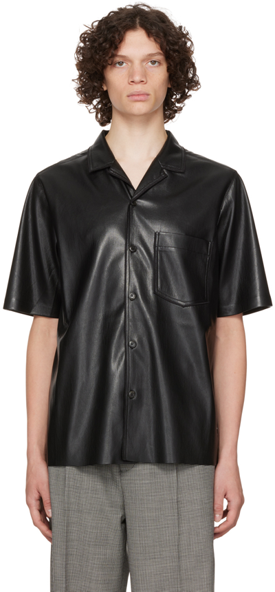 Nanushka Black Vegan Leather Adam Short Sleeve Shirt