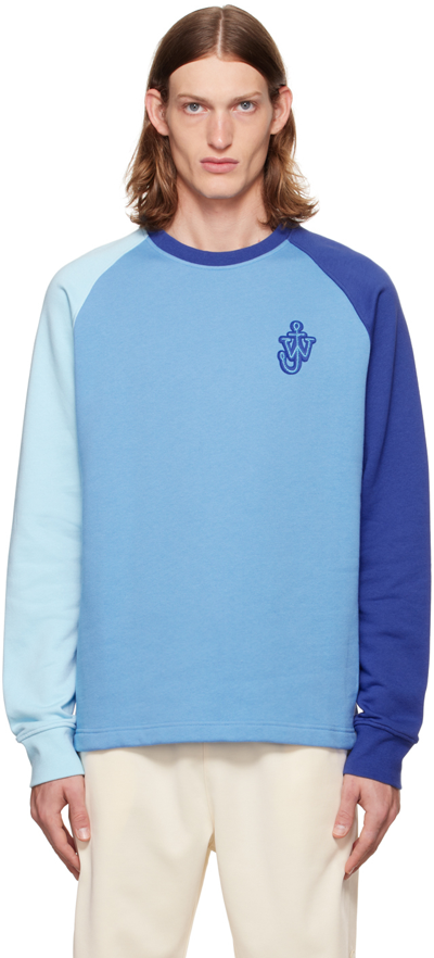Jw Anderson Colour-block Logo-patch Sweatshirt In Blue