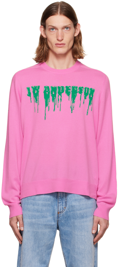 Jw Anderson Light Pink And Green Merino Wool Jumper