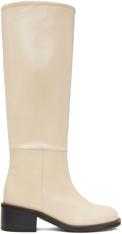 Reike Nen Off-white Grained Tall Boots In Ivory