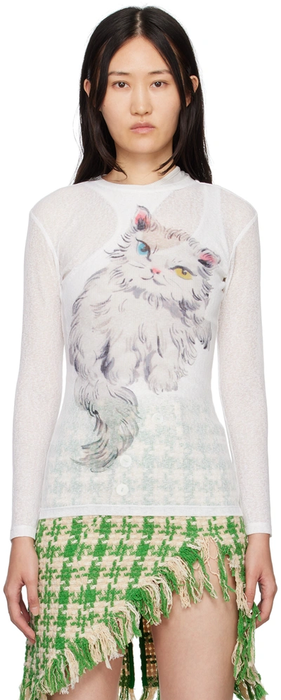 トップス yuhan wang - cat print tops Yuhan Wang Cat Printed Top - White | Garmentory