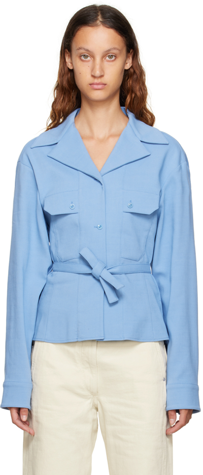 Lemaire Blue Convertible Collar Fitted Shirt In Bl733 Bice Blue