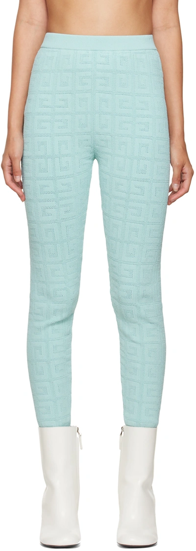 Givenchy 4g Pointelle Knit Leggings In Aqua Marine