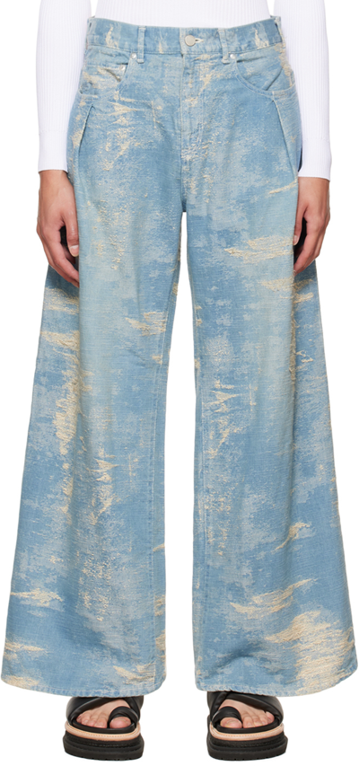 Taakk Blue Distressed Jeans In Bleach