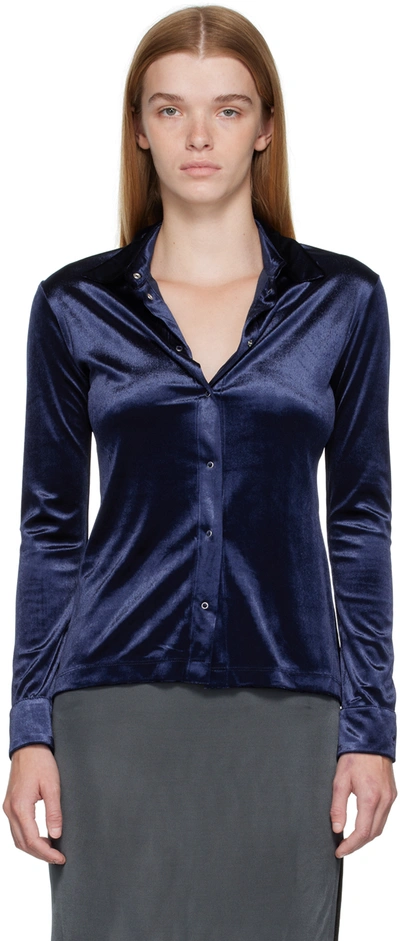 Atlein Navy Spread Collar Shirt In C0825 Midnight Blue