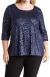 Alex Evenings Sequin Tunic In Dark Navy