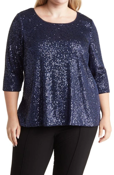 Alex Evenings Sequin Tunic In Dark Navy