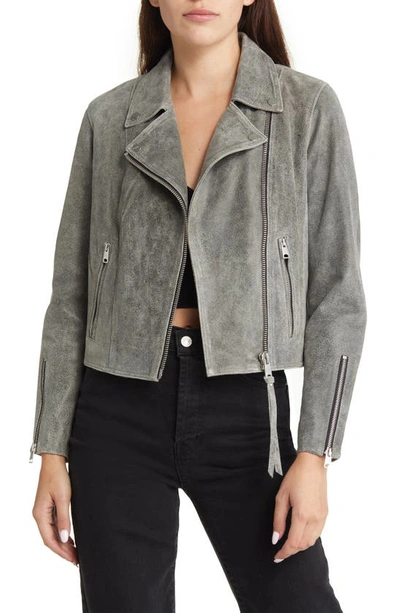 Allsaints Neve Crackle Biker Jacket In Washed Black