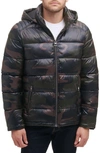 Guess Hooded Solid Puffer Jacket In Camo Olive