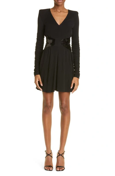 Balmain Sequin-waist Ruched Jersey Mini Dress In New