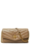 Tory Burch Kira Chevron Quilted Leather Wallet On A Chain In Pebblestone