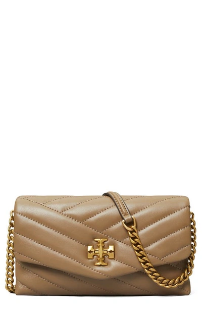 Tory Burch Kira Chevron Quilted Leather Wallet On A Chain In Pebblestone