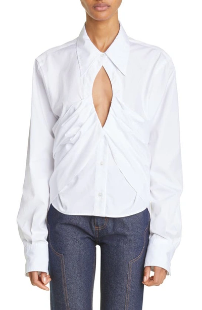 K.ngsley Gender Inclusive The Girl Cutout Button-up Shirt In White