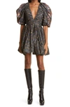 Ulla Johnson Gwen Elbow Puff-sleeve Mini Dress In Obsidian
