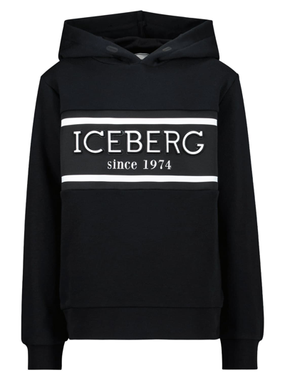 Iceberg Logo-tape Jersey Hoodie In Nero