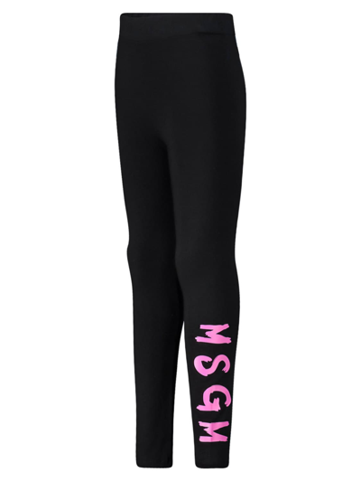 Msgm Kids' Rubber Logo Cotton Jersey Leggings In Black