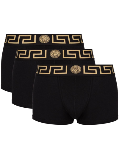 Versace Pack Of 3 Greca Stretch Boxer Briefs In Black