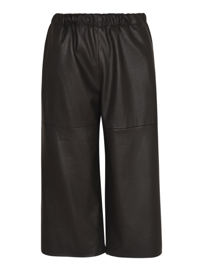 Vis-a-vis Elastic Waist Cropped Shiny Trousers In Black