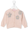 IL GUFO KIDS PINK CARDIGAN WITH EMBROIDERED FLOWERS