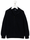 Il Gufo Kids Blue Ribbed Cotton Cardigan With Zip In Blu