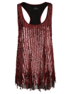 Etro Scoop Neck Fringe Hem Embellished Tank Top In Red