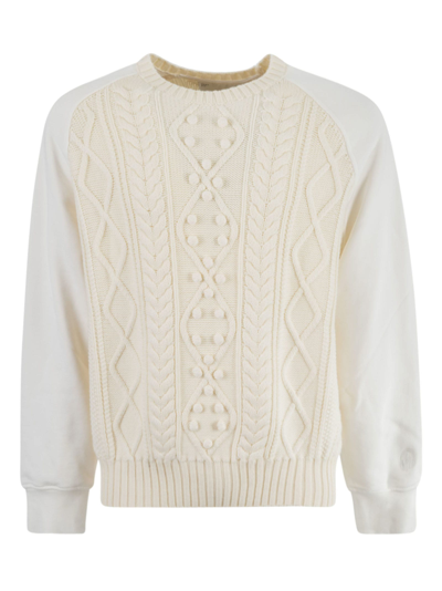 Neil Barrett Rollneck Cable Knit Hybrib Sweater In White