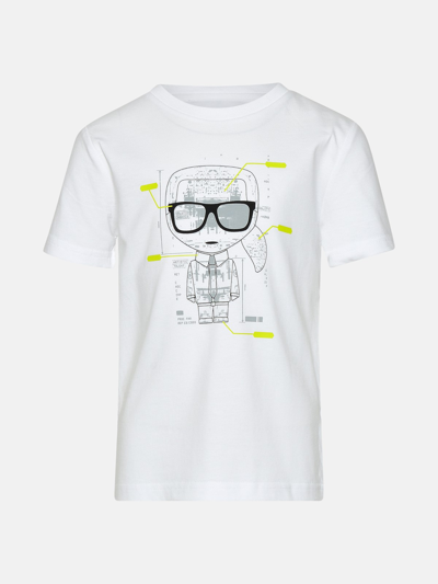 Karl Lagerfeld Kids' Black Cotton Blend Ikonik T-shirt In White