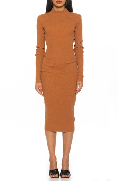 Alexia Admor Eliah Long Sleeve Knit Midi Dress In Brown