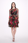 MARCHESA NOTTE FLORAL TIERED RUFFLE DRESS