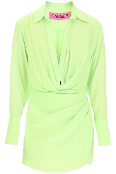 Gauge81 Naha Draped Mini Shirt Dress In Green