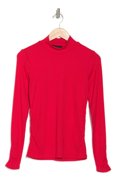 Sanctuary Feel Good Ruched Mock Neck Top In Risky Red