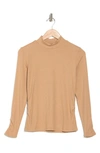 Sanctuary Feel Good Ruched Mock Neck Top In Cashew