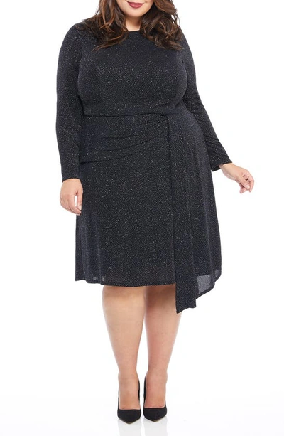 London Times Long Sleeve Drape Dress In Black