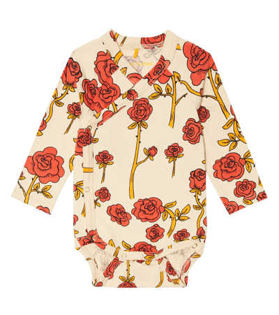 Mini Rodini Baby Floral Jersey Bodysuit In Red